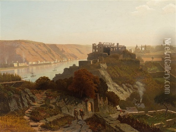 The Rhineland By St. Goar Oil Painting - Christian Eduard Boettcher