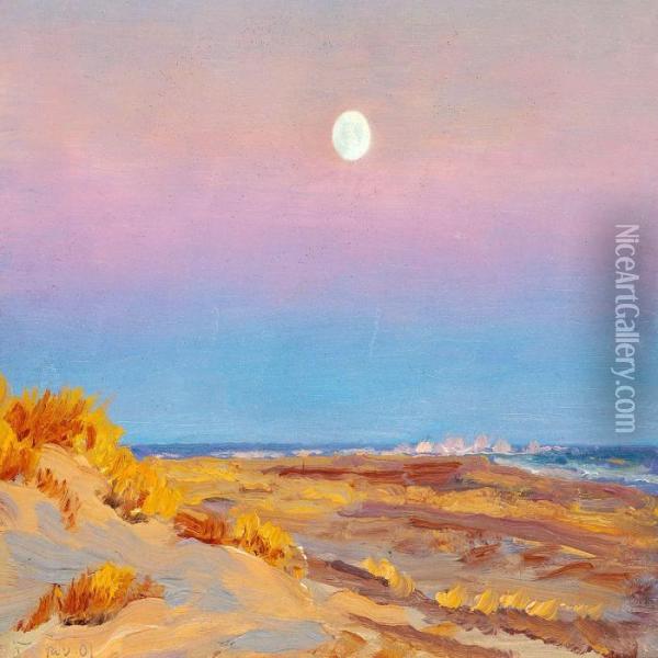 Seaside Skagen, Full Moon Oil Painting - Laurits Regner Tuxen
