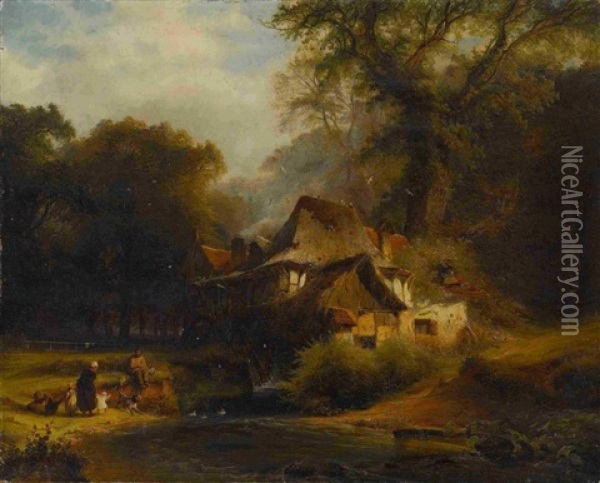 Muhle Im Wald Oil Painting - Caspar Johann Nepomuk Scheuren