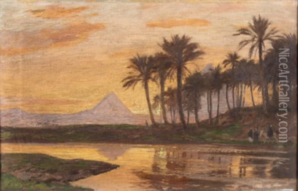 Abend An Den Pyramiden - Cairo Oil Painting - Georg Macco