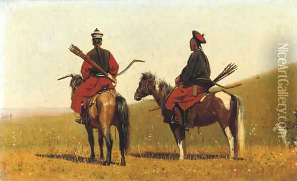 Two Chinese horsemen on the steppe Oil Painting - Vasili Vasilyevich Vereshchagin