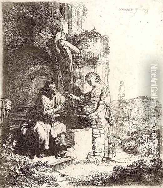 Christ and the Woman of Samaria among Ruins Oil Painting - Rembrandt Van Rijn