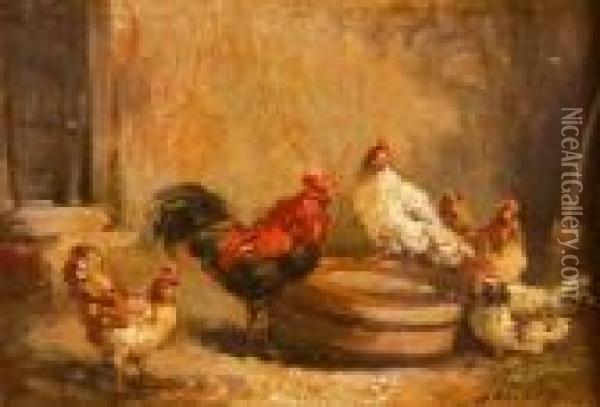Chickens In Afarmyard Oil Painting - Charles Emile Jacque