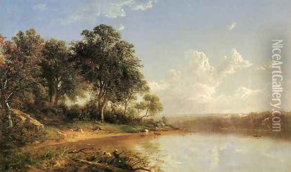 Afternoon along the Banks of a River Oil Painting - David Johnson