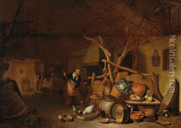 A Rustic Interior Oil Painting - Egbert Lievensz van der Poel