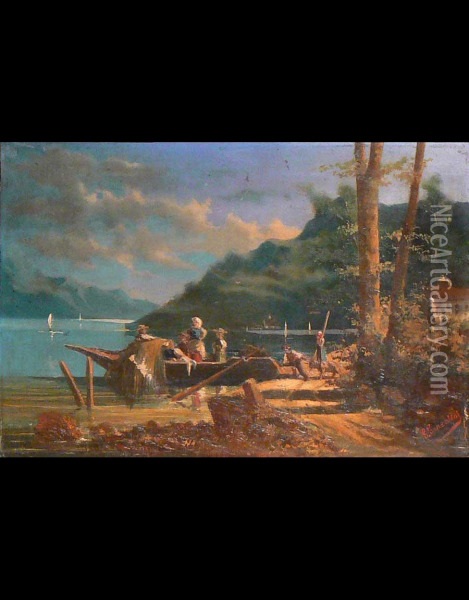 Pescatori Sul Lago Oil Painting - Giuseppe Garzolini