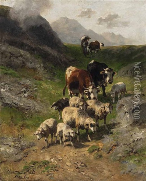 Schafe Und Rinder Im Hochgebirge Oil Painting - Christian Friedrich Mali