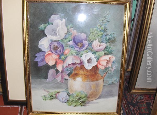 Still Life Of Flowers In A Stoneware Jug Oil Painting - Thomas Nicholson Tyndale