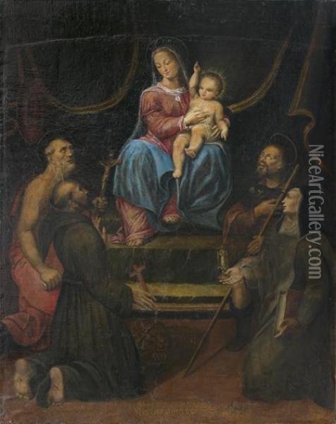 La Sainte Conversation Avec Saint Jerome, Saint Francois, Saintjacques Et Sainte Claire Oil Painting - Luca Longhi