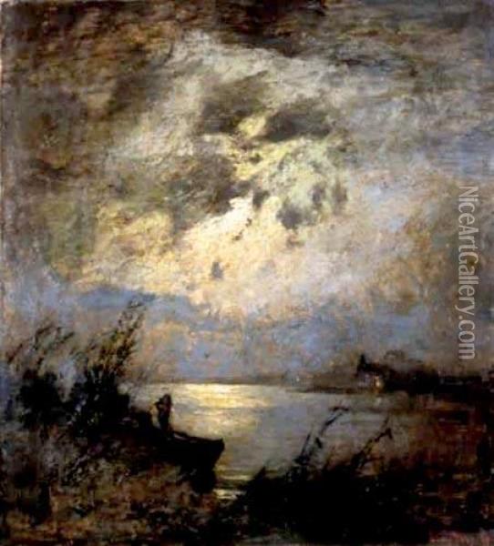 Nad Jeziorem W Noc Ksiezycowa, Przed 1900 Oil Painting - Louis, Carl Ludwig Douzette