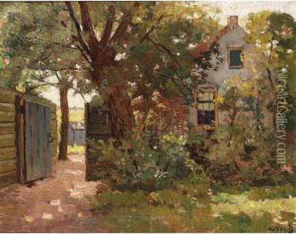 A Farm In A Summer A Landscape Oil Painting - Jan Harm Weyns