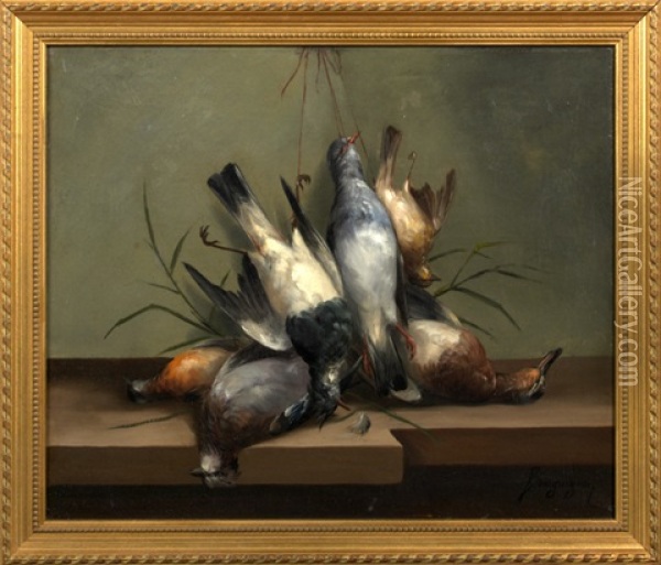 Avian Game Trophee Oil Painting - Maurice-Jean Bourguignon
