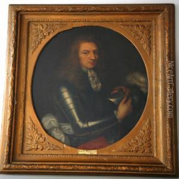 An Oval Portrait Of A Gentleman Oil Painting - Charles Andre Van Loo