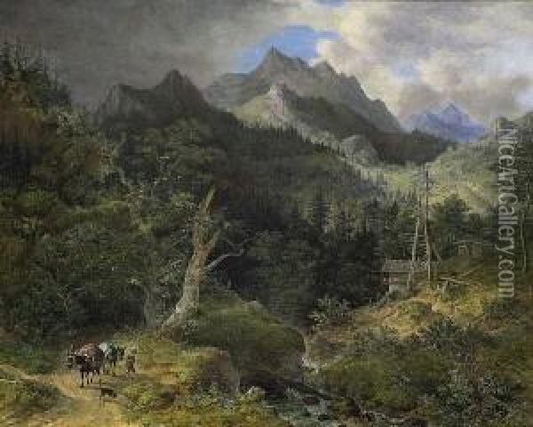 Gebirgslandschaft Mit
 Wildbach. Oil Painting - Johann Jakob Ii Dorner