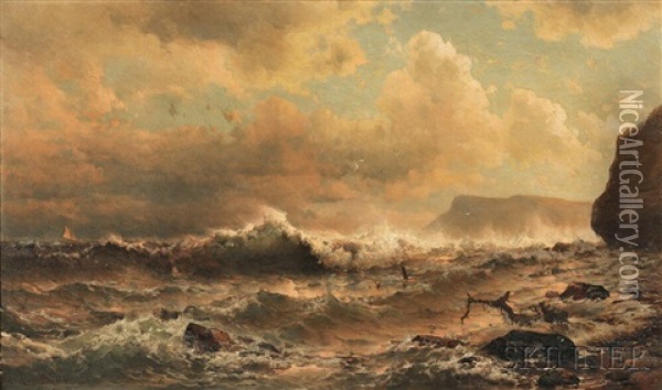 Roaring Surf On The Coast Oil Painting - Mauritz Frederick Hendrick de Haas