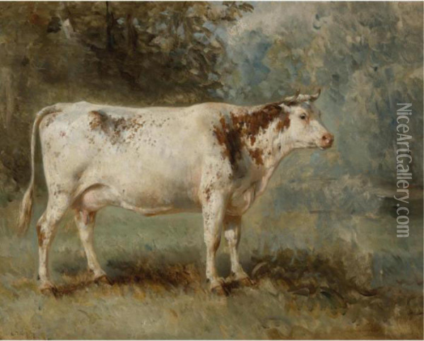 A Cow In A Landscape Oil Painting - Constant Troyon