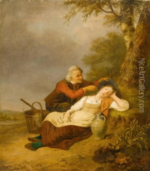 Der Dieb Und Die Schlafende Junge Frau Oil Painting - Ferdinand de Braekeleer the Younger