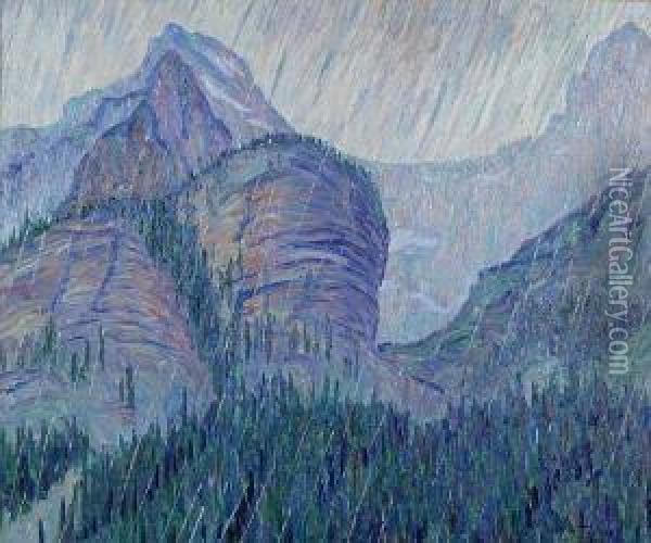 Storm In The Rockies Oil Painting - Allen Tucker