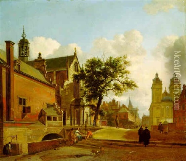 Dusseldorf; A View Of The Jesuit Church Of St. Andreas Oil Painting - Jan Van Der Heyden