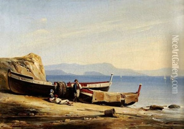Barque Sur La Plage Oil Painting - Alphee De Regny