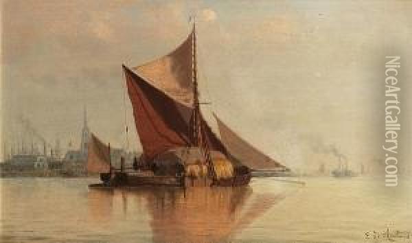 The Hay Barge Oil Painting - Eduardo de Martino