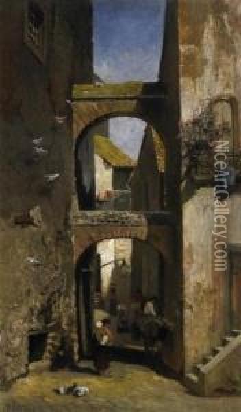 In The Narrow Streets Of A Village In South Tyrol Oil Painting - Helene Sietze