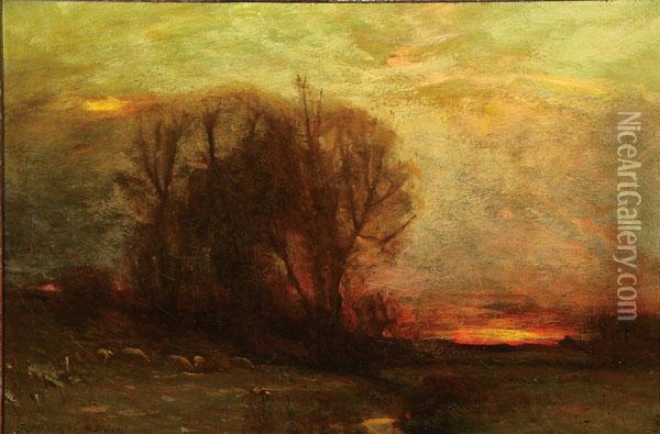 Dusk Landscape With Grazing Sheep Oil Painting - Charles Melville Dewey