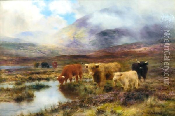 On A Scottish Moorland Oil Painting - Louis Bosworth Hurt