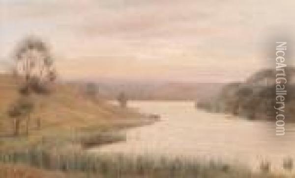 Sunset 
 River Quoile Near Downpatrick Oil Painting - Joseph Carey Carey