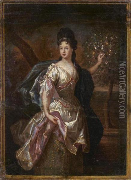 Portrait D'helene Lambert, Fille Du President Lambert Mariee Amonsieur De Motteville Oil Painting - Nicolas de Largillierre