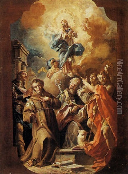 L'immacolata Concezione E Santi Oil Painting - Jacopo Cestaro