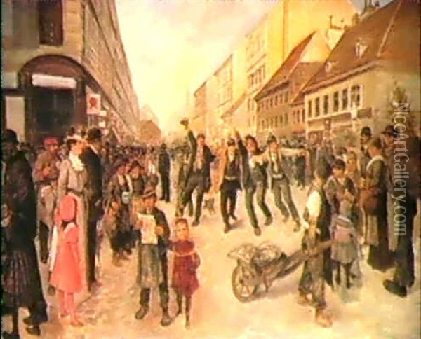 A Street Scene In Vienna Oil Painting - Ernst Juch
