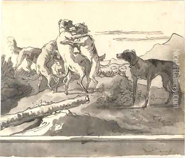 Dogs playing in a landscape Oil Painting - Giovanni Domenico Tiepolo