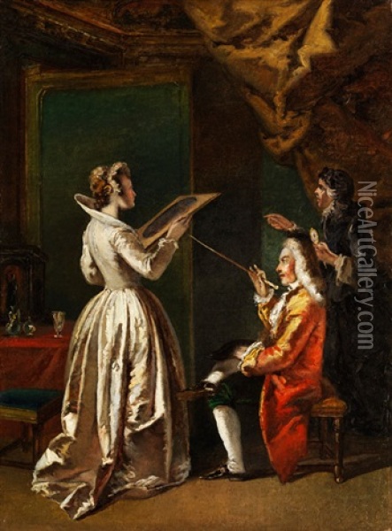 Junge Dame In Betrachtung Eines Kunstwerks Im Passepartout Oil Painting - Francesco Salvator Fontebasso