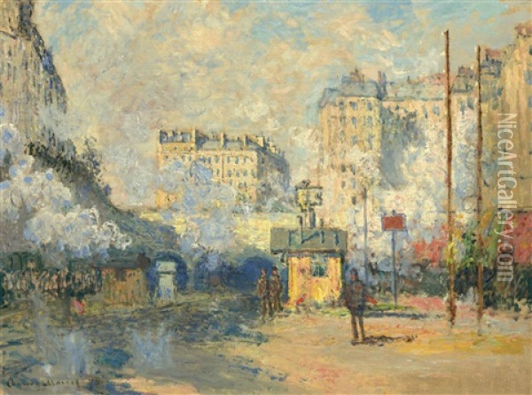 Exterieur De La Gare Saint-lazare, Effet De Soleil Oil Painting - Claude Monet