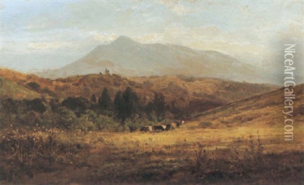 Cattle Grazing Beneath Mt.tamalpais Oil Painting - William Keith