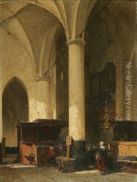 Personnages Dans Un Interieur D'eglise Oil Painting - Johannes Bosboom