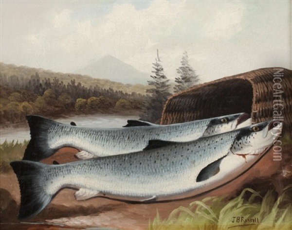 A Pair Of Salmon Oil Painting - John Bucknell Russell