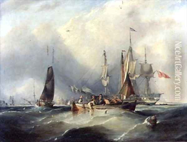 A Man o War and Fishing Boats off Southsea Oil Painting - George the Elder Chambers