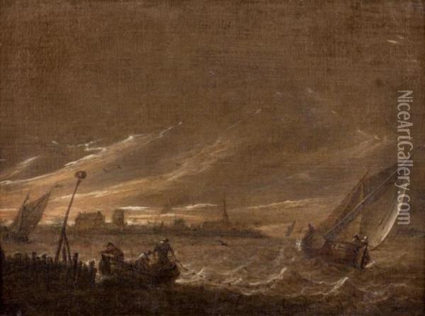 Pecheurs Sur Une Mer Agitee Oil Painting - Salomon van Ruysdael