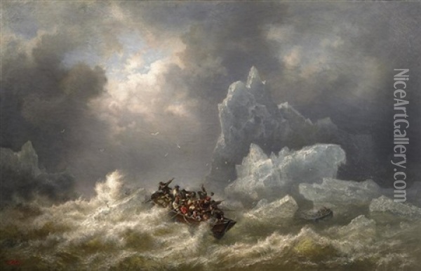 Walfanger In Sturmischer See Vor Eisbergen Oil Painting - Wilhelm Emil Meyer-Rodius