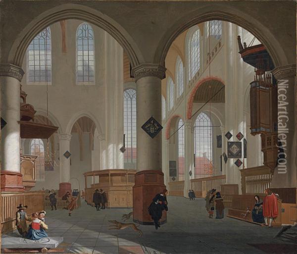 Interior Of The Oude Kerk, Delft Oil Painting - Cornelis De Man