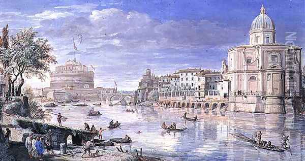View of the Castel Sant Angelo, Rome, 1685 Oil Painting - Caspar Andriaans Van Wittel
