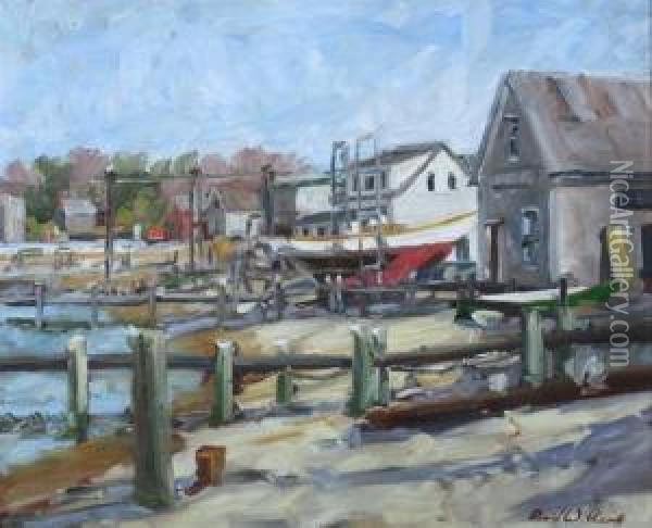 Vineyard Haven Boat Works Oil Painting - Christopher David Williams
