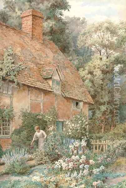 Tending to a cottage garden Oil Painting - Thomas Nicholson Tyndale