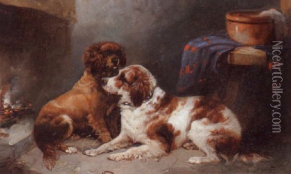 By The Warmth Of The Fire Oil Painting - George Armfield