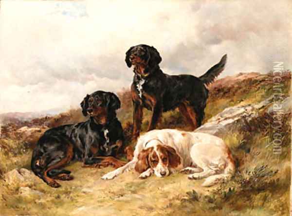 Three Setters in a Landscape Oil Painting - James Hardy Jnr