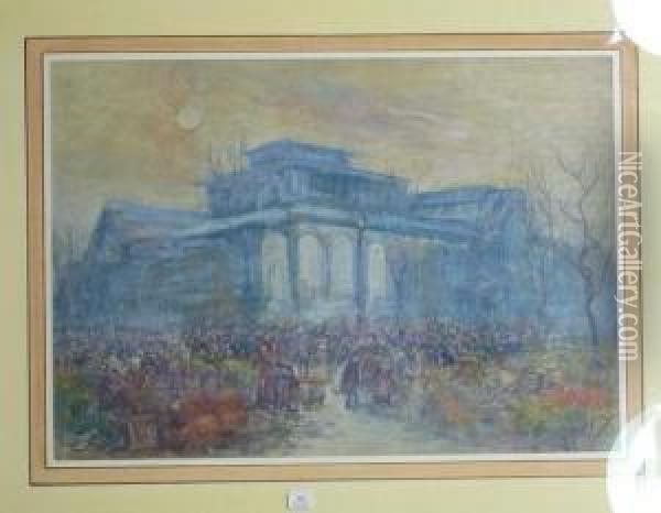 Les Anciennes Halles De Paris Oil Painting - Gustave Madelain