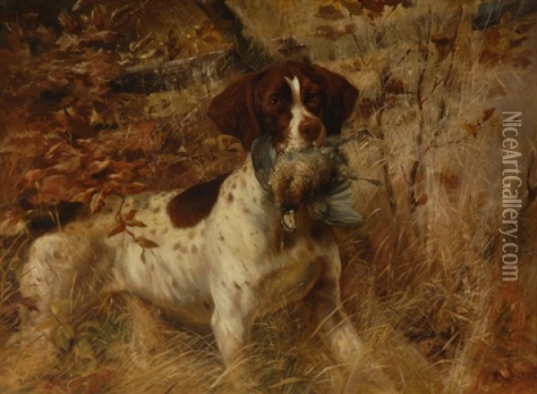 Pointer With Quail Oil Painting - Edmund Henry Osthaus