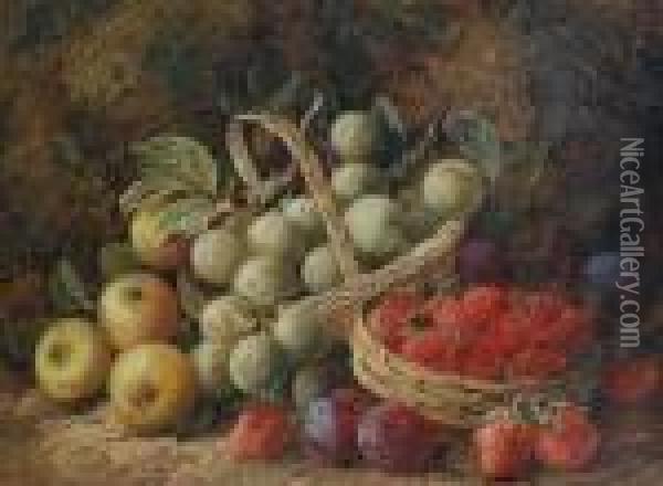 Still Life Of Summer Fruit In Baskets Oil Painting - George Clare
